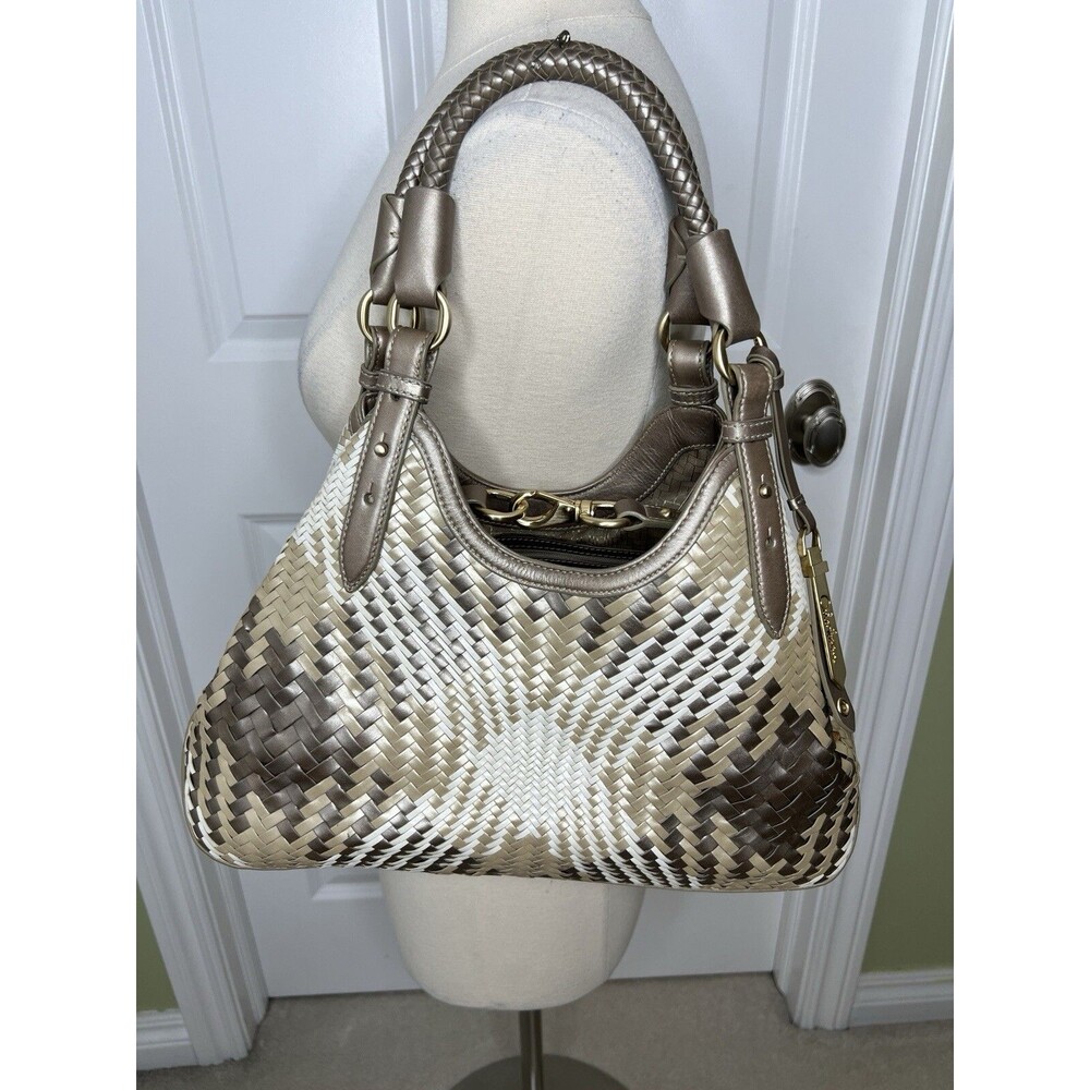 Cole Haan Triangle Hobo Tote Bronze Gold Genevieve Woven Leather Shoulder Bag